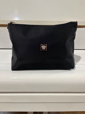 Versace Black Nylon Cosmetic Pouch with Medusa Accent